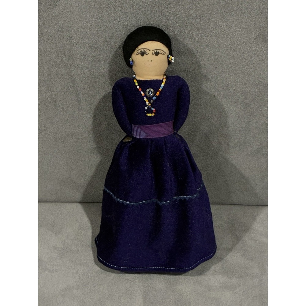 Vintage Navajo Indian Native American hand made 10" cloth doll beads dress